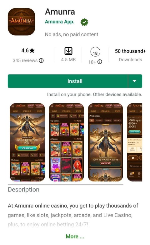 Nainstalujte aplikaci Amunra casino z obchodu na váš telefon