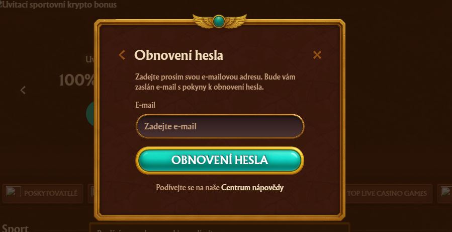 Obnovte zapomenuté heslo zadáním emailové adresy v AmunRa