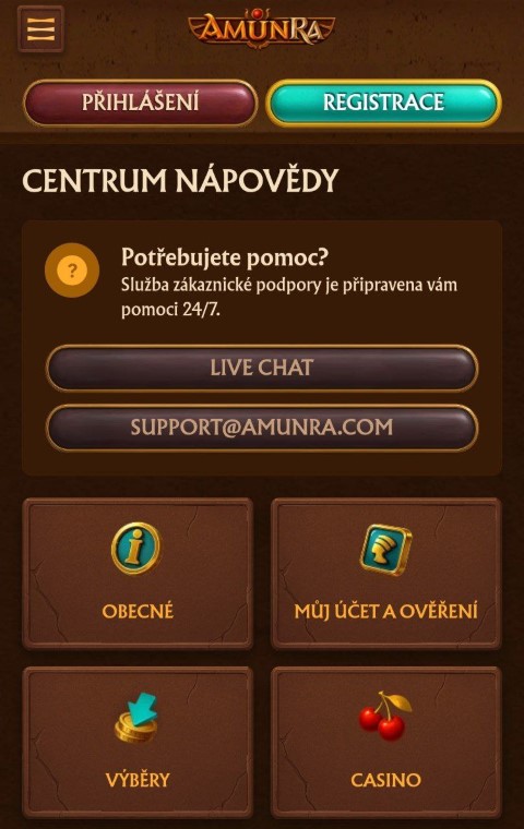 Získejte pomoc přes live chat v mobilní aplikaci AmunRa