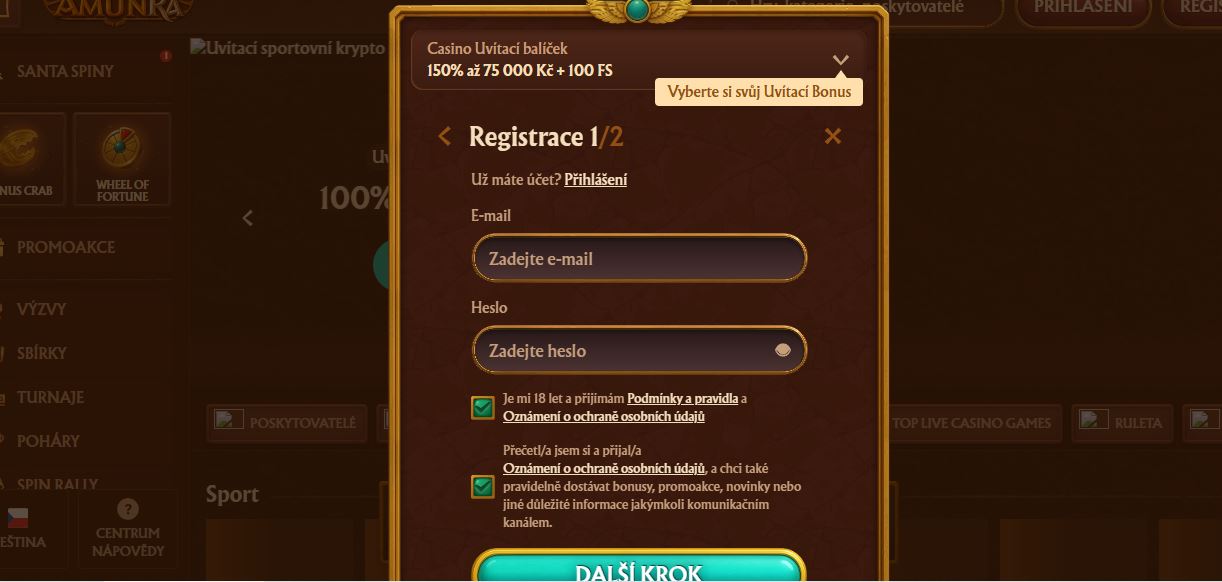 Založte si nový účet a vyberte uvítací bonus na webu